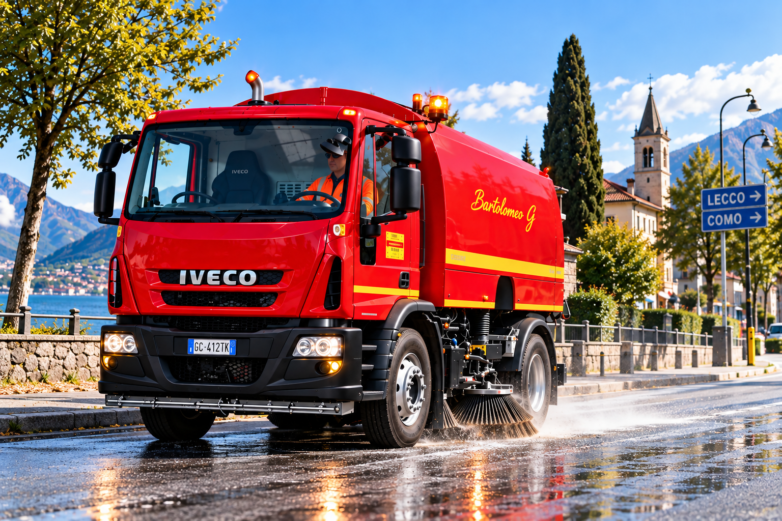 Spazzatrice stradale Bartolomeo G al lavoro